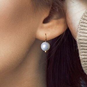 Gold Filled Freshwater Pearl Earrings | Medium Size | Hand-Hammered 14K Yellow or Rose Gold or Gold Filled Ear Wires, Dainty Simple Earrings