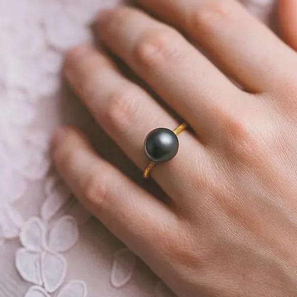 Hand Hammered Tahitian Pearl Ring – Gold Filled or Sterling Silver