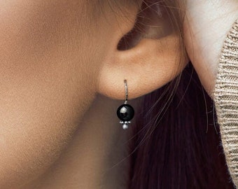 Handmade Black Onyx Everyday Earrings – Small – Sterling Silver + Bali Bead