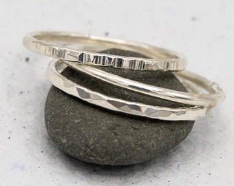Hand–Hammered Fine Silver Stacking Rings – Bohemian Rings