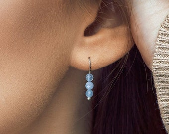 Handgemachte Aquamarin-Sterlingsilberohrringe - zierliches minimalistisches Design