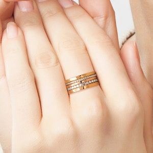 Stacking Ring Set of 5 | 14K Solid Rose Gold and Sterling Silver Stackable Rings | Mixed Metal | Solid Gold Stackable Rings Twist Helix Bead