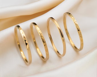 14K Massivgold Stapelringe - Einzeln oder Set - Gehämmert, Strukturiert, Gekerbt