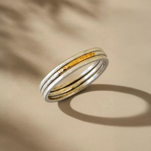 Anelli impilabili in argento sterling satinato martellati a mano – Set di 3 in oro 14 carati – Metallo misto