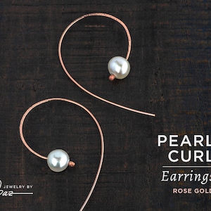 Freshwater Pearl Rose Gold Filled Earrings | Curly Swirl Spiral Threader Earrings | Boho Chic Earrings