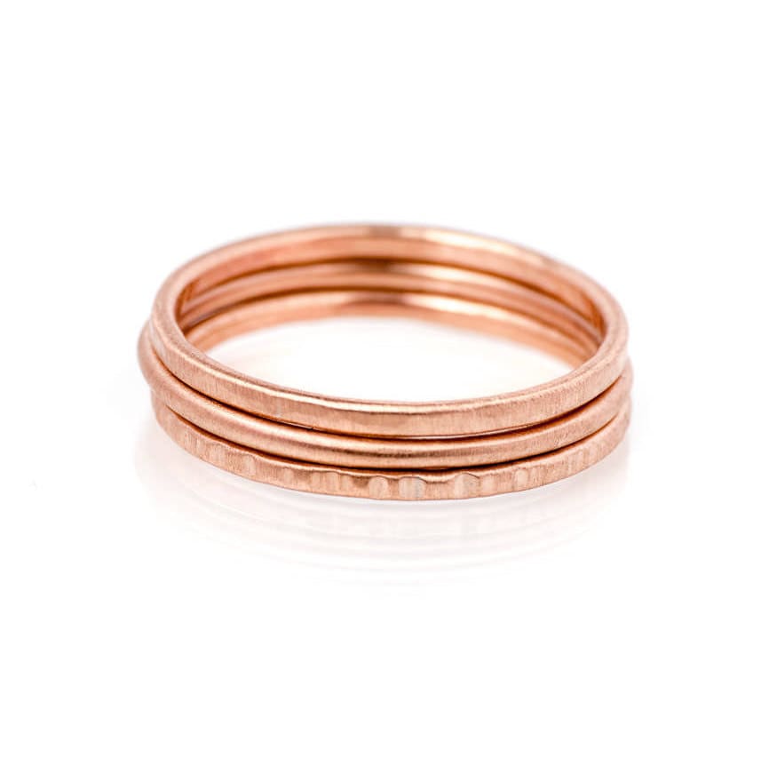 Handmade 14K Rose Gold Stacking Rings – Satin Brushed Boho Stackers - Etsy