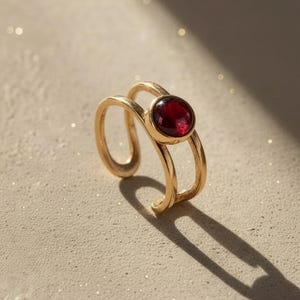 Handmade Red Garnet Ear Cuff – 14k Gold Filled or Solid Gold – Dainty Minimalist Birthstone