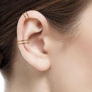 Double Wire Ear Cuff Dainty Jewelry 14k Gold Filled or 14k Solid Yellow Gold Gifts for Her Modern Minimal Earcuff Cartilage Earring Both Small & Large