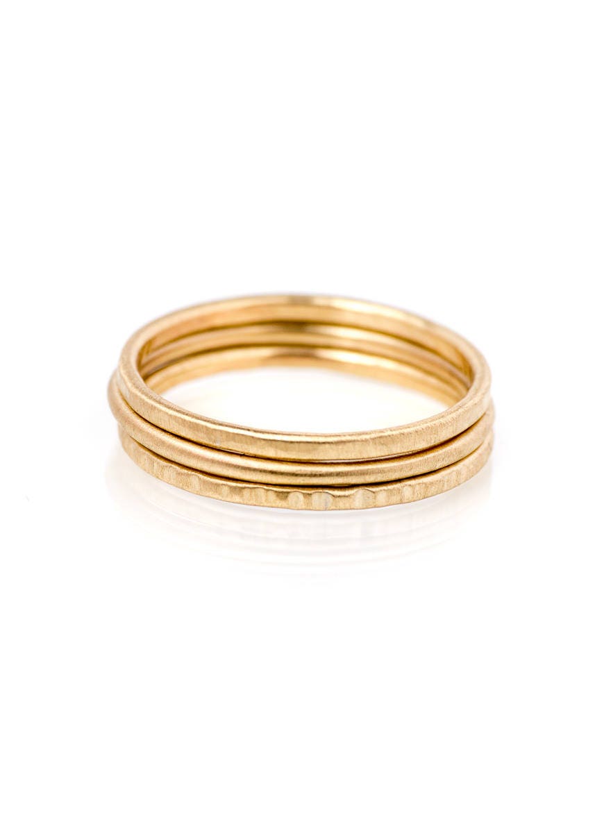 Handmade 14K Gold Stacking Rings Set – Matte Satin Boho Stackers - Etsy