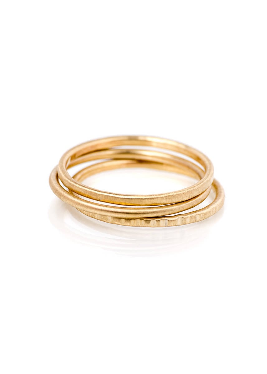 Stackable 14k Rings Handmade 14K Gold Stacking Rings Set – Matte Satin Boho Stackers - Etsy