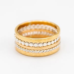 Stacking Ring Set of 5 | 14K Gold Filled and Sterling Silver Stackable Rings | Mixed Metal | Gold Fill Stackable Rings Twist Helix Bead Ring