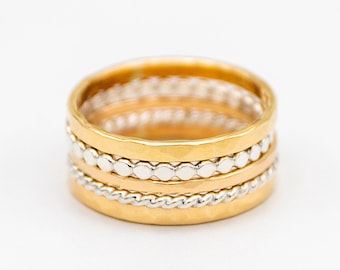 Hand Hammered Stacking Ring Set – 14K Gold Filled & Sterling Silver