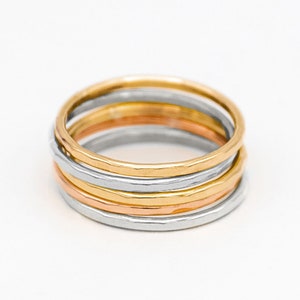 Hammered Stacking Bands | 14k Gold Filled, 14k Rose Gold Filled and Recycled Sterling Silver | Dainty Stacking Rings | Stackable Ring Set