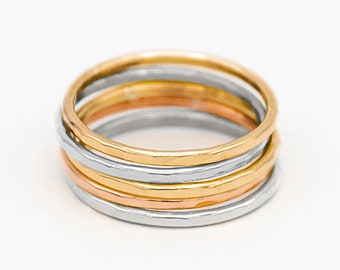 Hammered Stacking Rings – 14k Gold Filled & Recycled Sterling Silver
