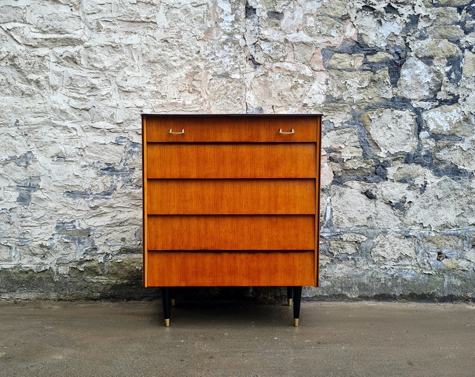 Vintage Chest Of Drawers Avalon Yatton Tallboy Cabinet Vintage Retro Mid Century Modern Antique Furniture Oak Bedroom Five Drawers Chest