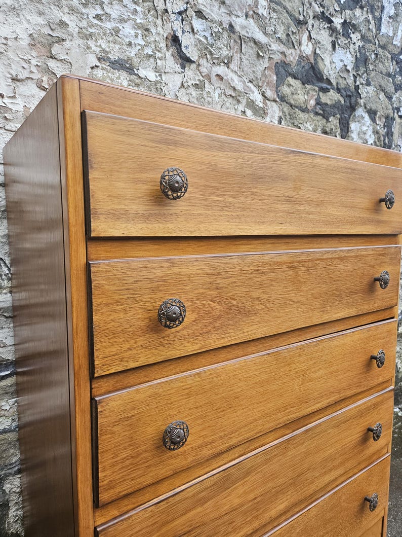 Vintage Oak Tallboy Chest of Drawers: Antique Cabinet With Detailing ...