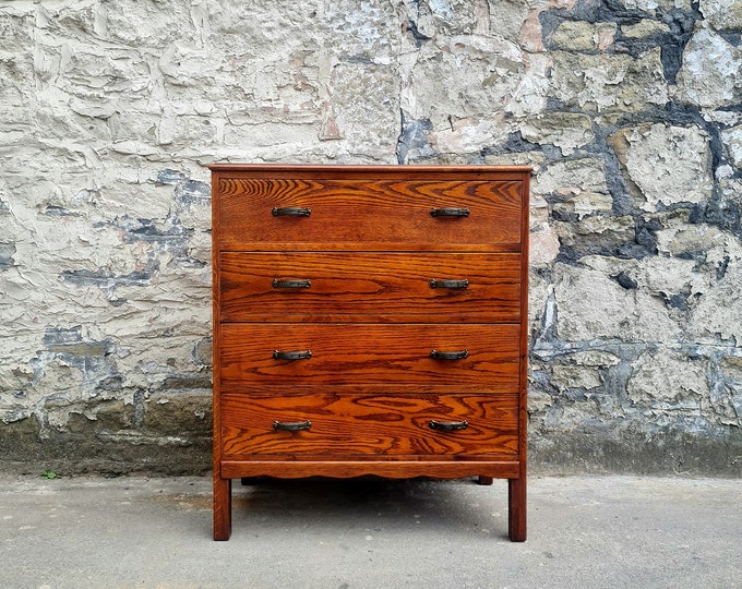 Vintage Chest Of Drawers Oak Tallboy Cabinet Mid Century Retro Furniture Bedroom Utility Antique Four Drawer Chest Bedroom Furniture