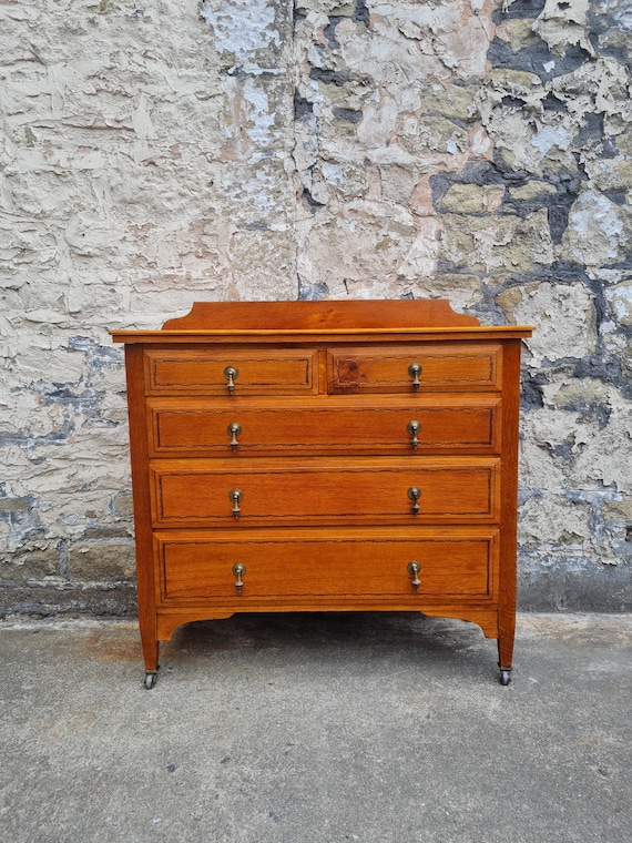 Vintage Chest Of Drawers Oak Five Drawer Tallboy Cabinet Vintage Furniture
