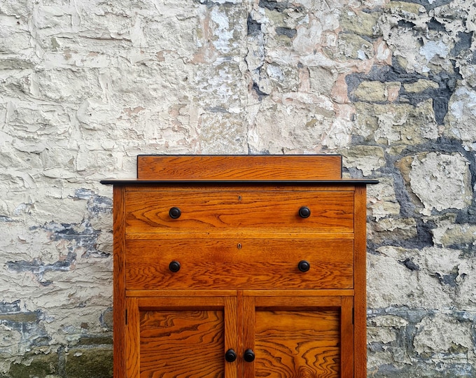 Vintage Chest Of Drawers Oak Tallboy Cabinet Cupboard Mid Century Retro Furniture Bedroom Utility Antique Two Drawer Bedroom Highly Detailed