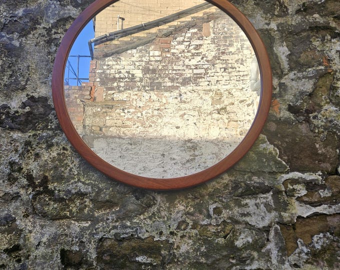 Danish Teak Wall Mirror - Mid Century Retro Circular Design