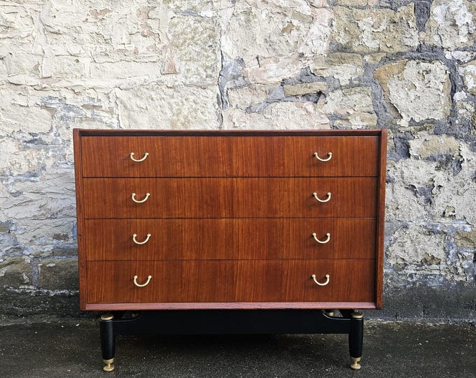 Vintage G Plan Chest Of Drawers Librenza Range: Mid-Century Modern Four-Drawer Tallboy Cabinet