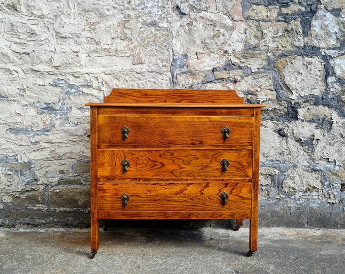 Vintage Chest Of Drawers Oak Tallboy Cabinet Mid Century Retro Furniture Bedroom Antique Three Drawer Chest Bedroom Highly Detailed