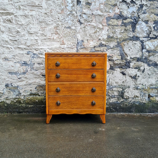 Lebus Chest Of Drawers Oak Furniture Tallboy Cabinet Mid Century Vintage Antique Retro Bedroom Furniture Four Drawer Tall Large Chest