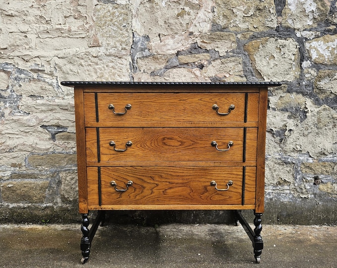 Vintage Chest Of Drawers Oak Tallboy Cabinet Three Drawer Vintage Furniture With Ebonised Detailing