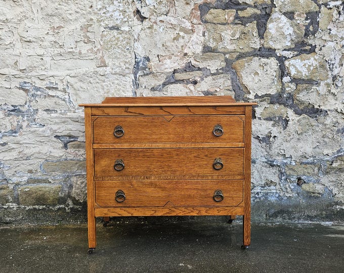 Vintage Chest Of Drawers Three Drawer Oak Cabinet Super Proportions Detailed Vintage Antique Furniture
