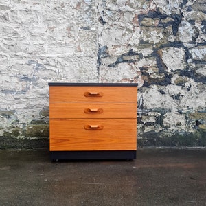 Austinsuite Mid-Century Modern Chest of Drawers: Oak & Black Tallboy