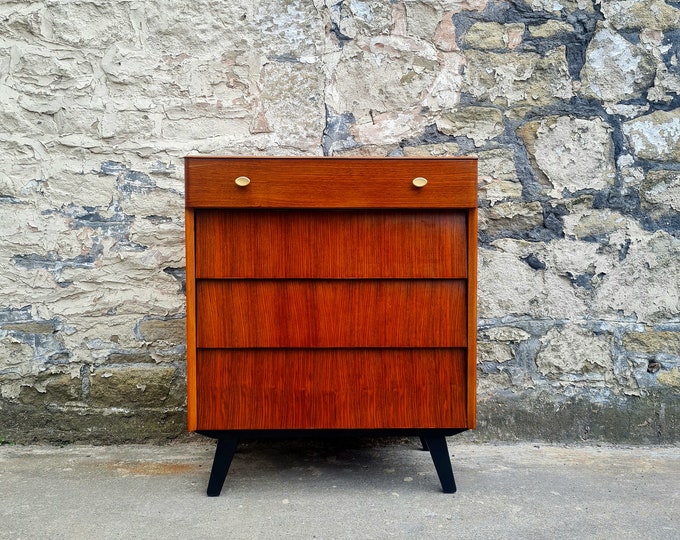 Vintage Chest Of Drawers Advance Furniture Tallboy Cabinet Vintage Retro Mid Century Modern Antique Walnut Bedroom Four Drawers Chest