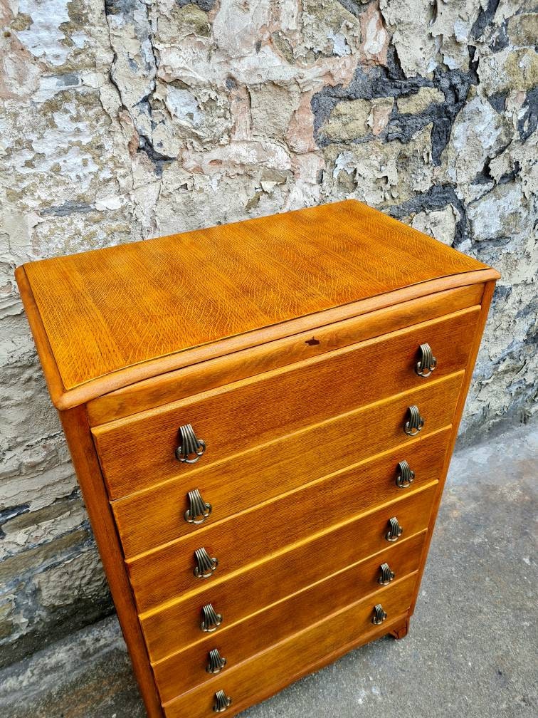 Vintage Chest Of Drawers Oak Lebus Six Drawer Tallboy Mid
