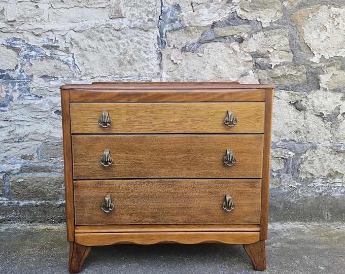 Vintage Lebus Chest Of Drawers Oak Cabinet: Three-Drawer Tallboy Vintage Furniture Bedroom Storage