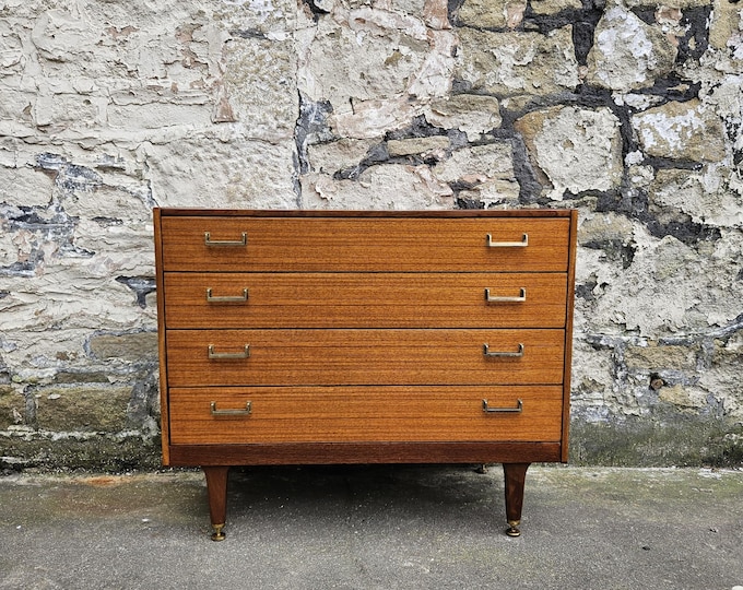 Vintage G Plan Chest Of Drawers: Mid-Century Modern Four-Drawer Tallboy Cabinet