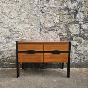 Mid Century Sideboard Chest Of Drawers In Beech And Ebony Vintage Retro Furniture