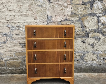Vintage Oak Chest of Drawers, Four-Drawer Tallboy Cabinet, Vintage Furniture