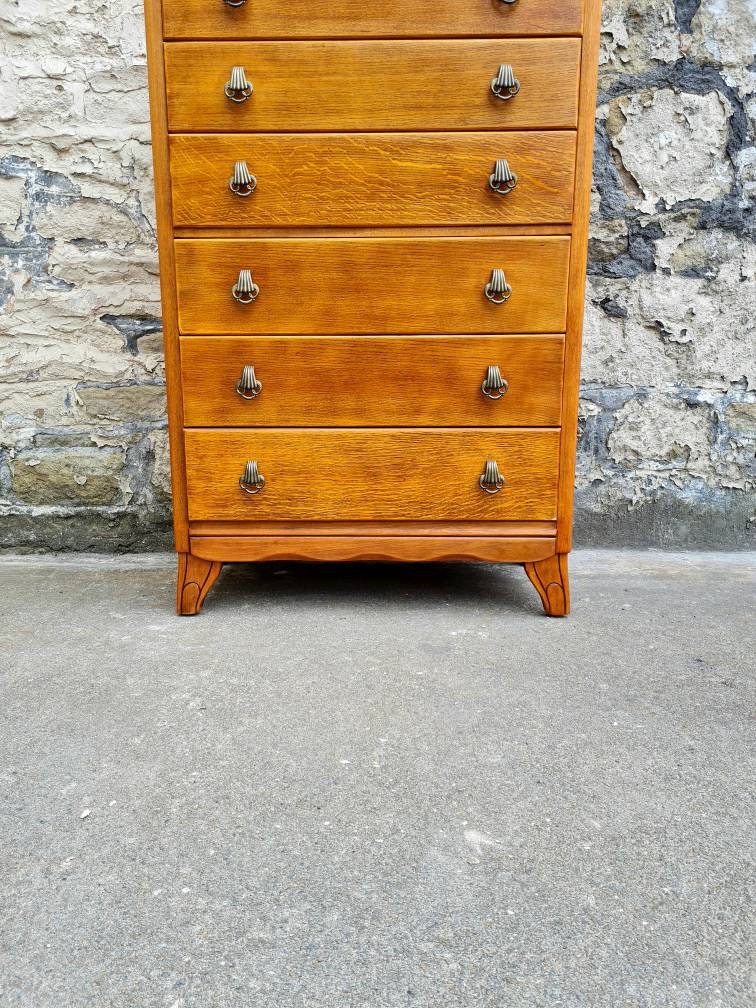 Vintage Chest Of Drawers Oak Lebus Six Drawer Tallboy Mid