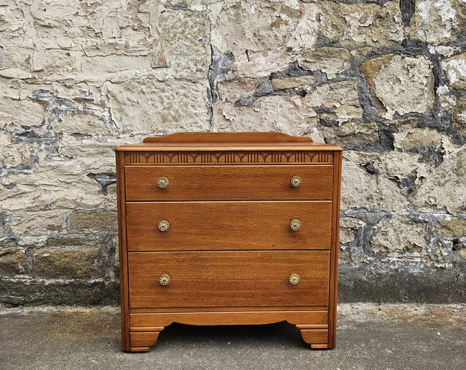 Vintage Lebus Chest Of Drawers Oak Cabinet: Three-Drawer Tallboy Vintage Furniture Bedroom Storage