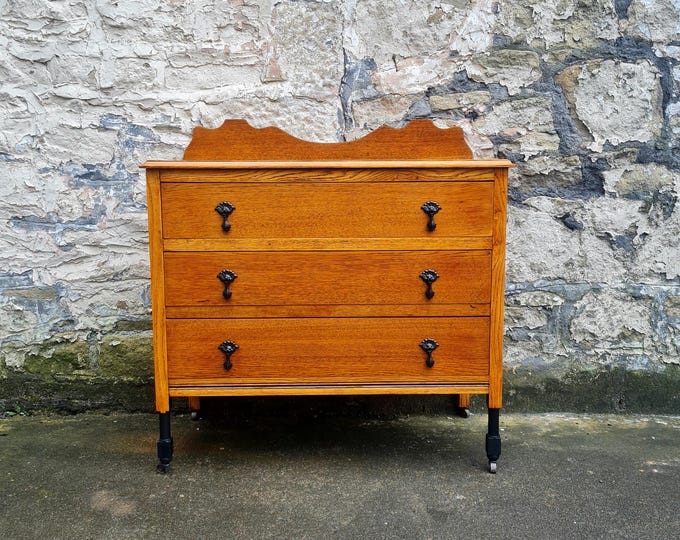 Vintage Chest Of Drawers Oak Tallboy Cabinet Mid Century Retro Furniture Bedroom Utility Antique Three Drawer Bedroom Highly Detailed