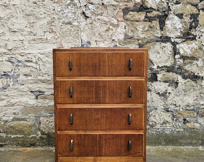 Vintage Chest Of Drawers Oak Cabinet: Four-Drawer Tallboy Vintage Furniture Bedroom Storage