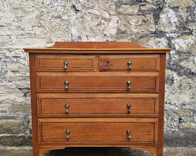Vintage Chest Of Drawers Oak Five Drawer Tallboy Cabinet Vintage Furniture