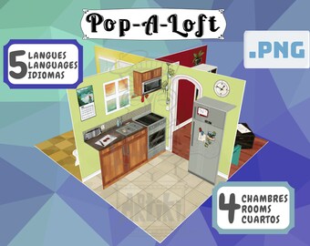 Pop-A-Loft - Pop-up Dollhouse [DIGITAL BUNDLE] - 4 rooms, cover, 5 language game, paper doll, dog and accessories