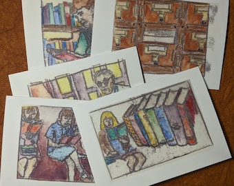 Greeting card Set of Monoprints 5 greeting cards with envelopes Anywhere Everywhere