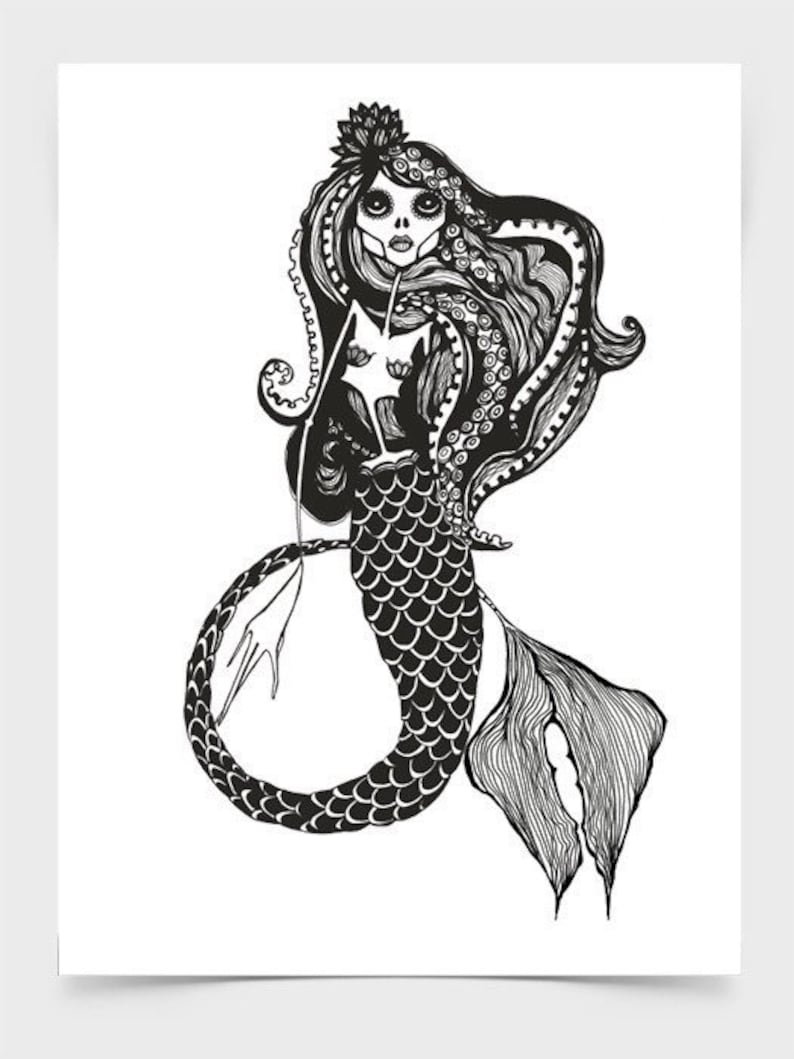 Ursula Dead Mermaid Art Skeleton Mermaid 9x12 Print Etsy