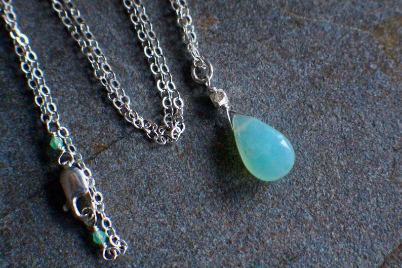 October Birthstone Necklace Handmade Minimalist Necklace GENUINE AAA Peruvian Blue Opal Gemstone Necklace