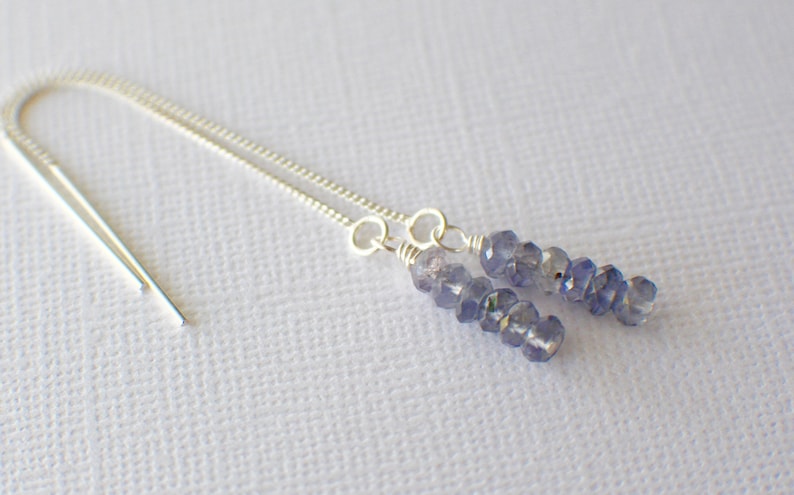 Iolite Earrings Sterling Silver Threader Earrings Gemstone Earrings Iolite Gemstones Chain Earrings Iolite Threader Earrings