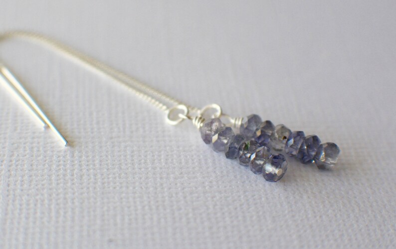 Iolite Earrings Sterling Silver Threader Earrings Gemstone Earrings Iolite Gemstones Chain Earrings Iolite Threader Earrings