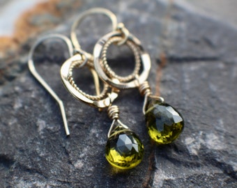Peridot Gemstone Earrings, Natural Peridot Earrings, Gold Filled Earrings, Semi Precious Stones, Small Hoop Earrings