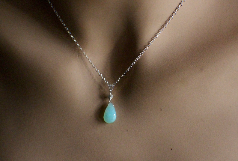 October Birthstone Necklace Handmade Minimalist Necklace GENUINE AAA Peruvian Blue Opal Gemstone Necklace