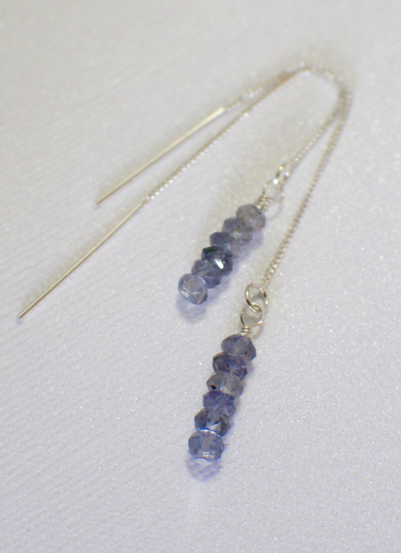 Iolite Earrings Sterling Silver Threader Earrings Gemstone Earrings Iolite Gemstones Chain Earrings Iolite Threader Earrings